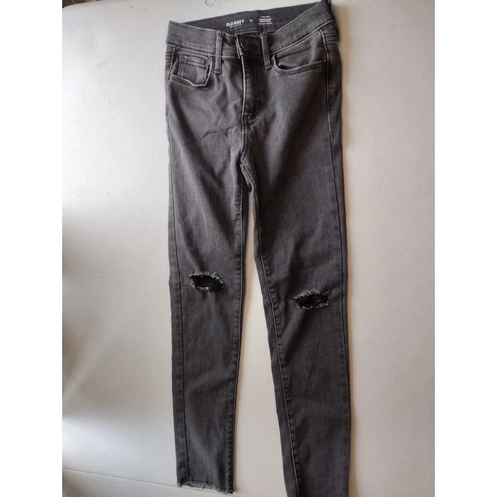 Old Navy Kids Girls Rockstar Jeggings High‎ Rise Distressed Washed Black Size 10